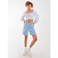 Unisex Blue Pink Vanilla Long Sleeve Cropped Milkmaid Top
