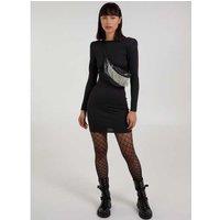 Women's Black Pink Vanilla Scoop Neck Long Sleeve Shoulder Pad Dress