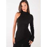 Women's Black Pink Vanilla One Shoulder Knit Midi Dress - UK-Made, Bodycon Fit, Soft Polyester Blend