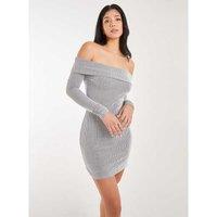 Women's Grey Pink Vanilla Two Tone Rib Bardot Mini Dress