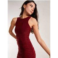 Women's Black Pink Vanilla High Neck Ruched Slinky Bodycon Mini Dress - Polyester Blend, UK Made, Party & Evening Wear