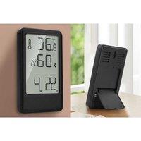 3-in-1 Digital Hygrometer Thermometer Clock - Modern ABS Resin, Slim Minimalist Home Decor, Wall or Desk Display