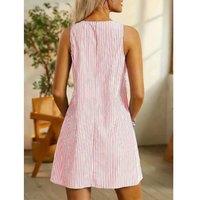 Unisex Pink Women'S Round Neck Striped Back Dress - 5 Colours, 6 Sizes