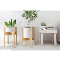 Adjustable Bamboo Plant Stand Holder - Modern Indoor Pot Display, Natural Wood, Expandable, Slip-Resistant
