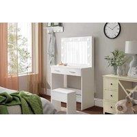 Seraphina White Dressing Table & Stool Set With Led Mirror - Contemporary Bedroom Vanity, 2 Drawers