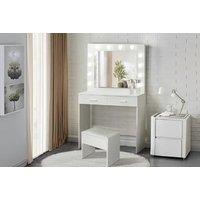 Clarisse White 2 Drawer Vanity Dressing Table & Stool Set With Led Mirror - Modern Bedroom Furniture