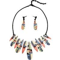 Colorful Geometric Totem Necklace And Earrings Set