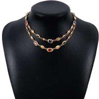 Vintage Double-Layer Ethnic Diamond Necklace - Alloy, Adjustable, Crystal Accent, Statement Piece
