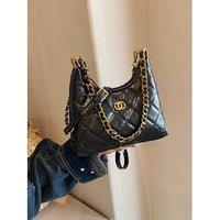 Unisex Black Waxed Leather Diamond Chain Bag