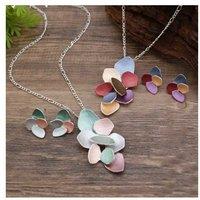 Enamel Geometric Petal Earring Pendant Set
