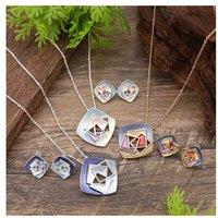 Enamel Hollow Square Geometric Earring Pendant Set