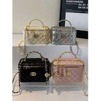 Unisex Silver Fashionable Diamond Chain Small Square Bag