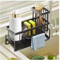 Kitchen Sink Caddy Organizer With Tall Brush Holder - Compact Carbon Steel Kitchen Storage