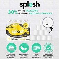 Splesh Quilted Luxury 3 Ply Toilet Tissue - Eco-Friendly, Extra Soft, Bulk 60 Rolls, Aloe Vera Scent