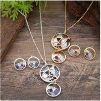 Enamel Round Hollow Flower Earring Pendant Set