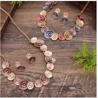 Enamel Round Flower Earrings And Necklace Set