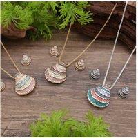 Enamel Geometric Shell Earring Pendant Set