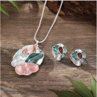 Enamel Geometric Flower Earring Pendant Set