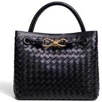 Unisex Green Simple And Versatile Bow Hardware Woven Handbag