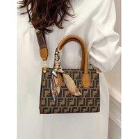Unisex Black Fashionable Printed Letter Tote Bag