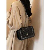 Unisex Black Quilted Chain Square Bag - Luxe Minimalist - 2 Colours