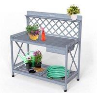 Charming Wooden Garden Potting Table With Drawer, Shelf & Trellis Trellis