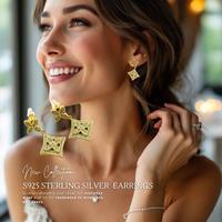 Gilded Bloom 18K Gold Plated Sterling Silver Drop Earrings - Statement Floral Dangles, Cubic Zirconia, Hypoallergenic