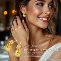 18K Gold Plated Sterling Silver Handbag Drop Earrings - Pave Cubic Zirconia, Hypoallergenic, Statement Dangles