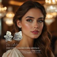 Celestial Orb & Star Sterling Silver Stud Earrings - White Gold Plated, Hypoallergenic, Cubic Zirconia