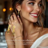Gilded Initial Dangle 18K Gold Plated Sterling Silver Hoop Earrings - Statement Personalised Jewellery