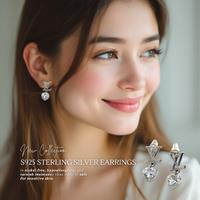Sterling Silver Initial Heart Drop Earrings - White Gold Plated, Hypoallergenic, Cubic Zirconia Dangle Studs
