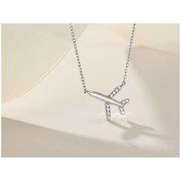 Elegant 18K Gold & Sterling Silver Airplane Pendant Necklace With 5A Zircon Stones - Adjustable Chain