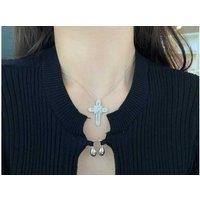 Elegant 925 Sterling Silver Zircon Cross Pendant Necklace - Statement Piece, 44Cm Chain