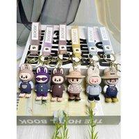 Unisex Black Cartoon Pvc Soft Rubber Lafu Keychain Pendant Blind Box Series