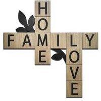 Tiled Family Home Love Wooden Wall Art - Crossword Style, MDF, 61.2cm x 60.3cm, Modern Decorative Sign