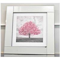 Blossom Tree Pink Glass Wall Art - Handcrafted Glitter, 55x55cm, Modern Statement Decor
