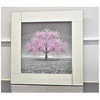 Blossom Tree Hand-Crafted Glitter Glass Wall Art, 55x55cm - Modern Chrome Frame