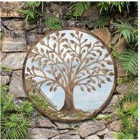 Round Tree Wall Mirror - Metal, Weather Resistant, 65cm Decorative Home & Garden Art