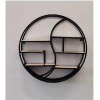 60cm Metal & Wood Round Wall Shelf - Modern Decorative Storage Rack