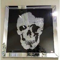 Crystal Effect Skull Mirrored Wall Art - Silver Glass, 60cm Modern Gothic Statement Piece