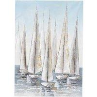 Sail Away Foil Accent Canvas Wall Art - Modern Seascape, 70x50cm, Easy Hang
