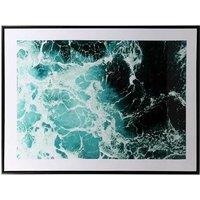 Embellished Glass Crashing Waves Framed Blue Wall Art - Coastal Statement Decor