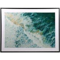 Embellished Glass Crashing Sea Waves Framed Blue Wall Art - Modern Coastal Decor