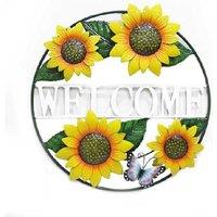 Metal Wall Art Welcome Sunflower Sign - Indoor/Outdoor, 55.8cm, Rustic Garden Decor