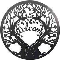 Metal Wall Art Welcome Tree Round - 40cm, Indoor/Outdoor, Modern Garden Decor