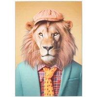 Bright Dapper Lion Animal Wall Art Print - Framed, Gem Embellished, Modern Dcor