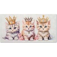 Hand-Painted Playful Kittens Canvas Wall Art - Multicolour, 50x100cm, Whimsical Home Dcor