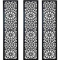 3x Metal Wall Art Screens - Black Bamboo Panels, Modern Room Divider, Wall Mount, 30x1x0.03cm