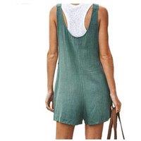 Black Women's Cotton Tie Strap Jumpsuit with Pockets - Casual Sleeveless Playsuit