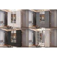 Modern 4 Door High Gloss Mdf Wardrobe - Mirrored, Soft-Close, Space-Saving Storage (White, Black, Grey)